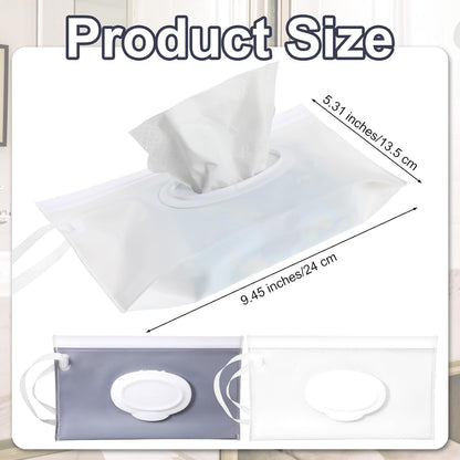 Reusable Wipes Pouch 2 Pack Portable Refillable Wipe Container, Waterproof and Dustproof Travel Wipes Case Baby Wipe Holder Refillable for Travel (White & Gray)