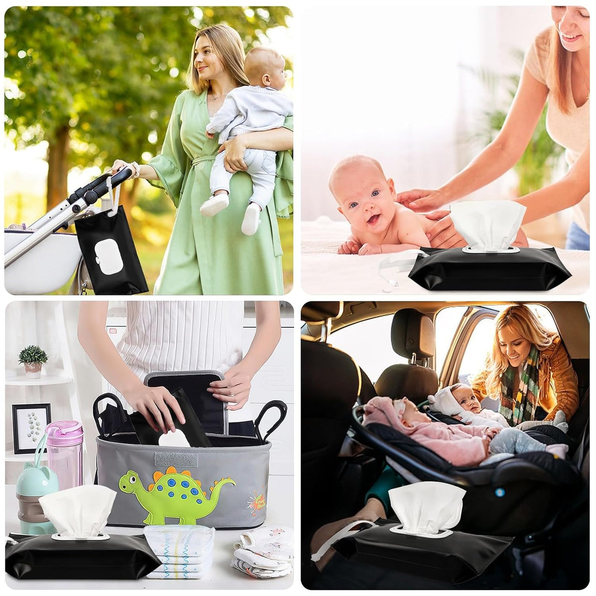 FEBSNOW 2 Pack Baby Wipe Dispenser, Reusable Portable Travel Wipe Holder