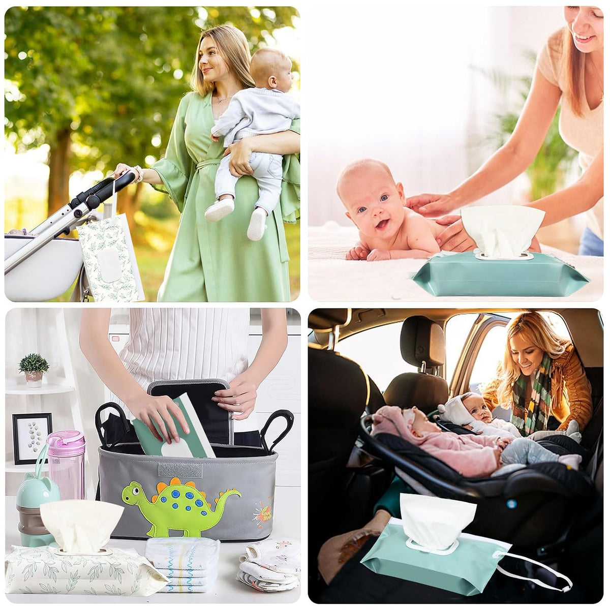 FEBSNOW 2 Pack Baby Wipe Dispenser, Reusable Portable Travel Wipe Holder