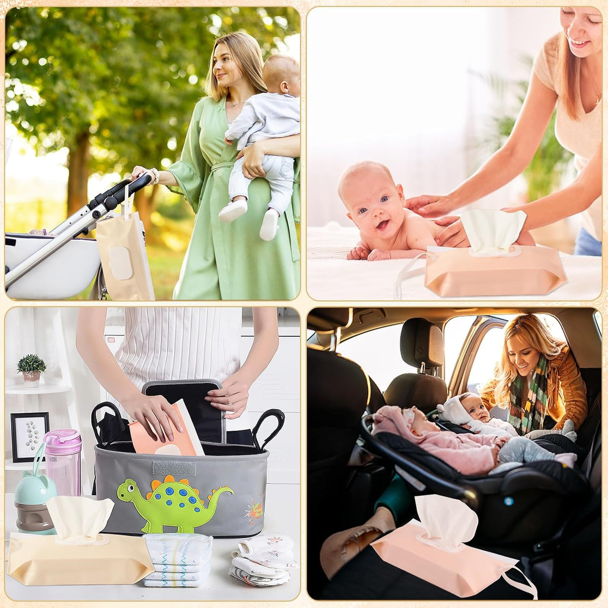 FEBSNOW 2 Pack Baby Wipe Dispenser, Reusable Portable Travel Wipe Holder