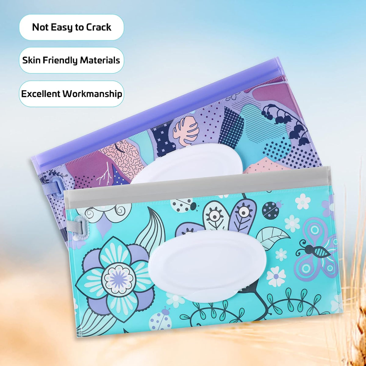 FEBSNOW 2 Pack Baby Wipe Dispenser, Reusable Portable Travel Wipe Holder