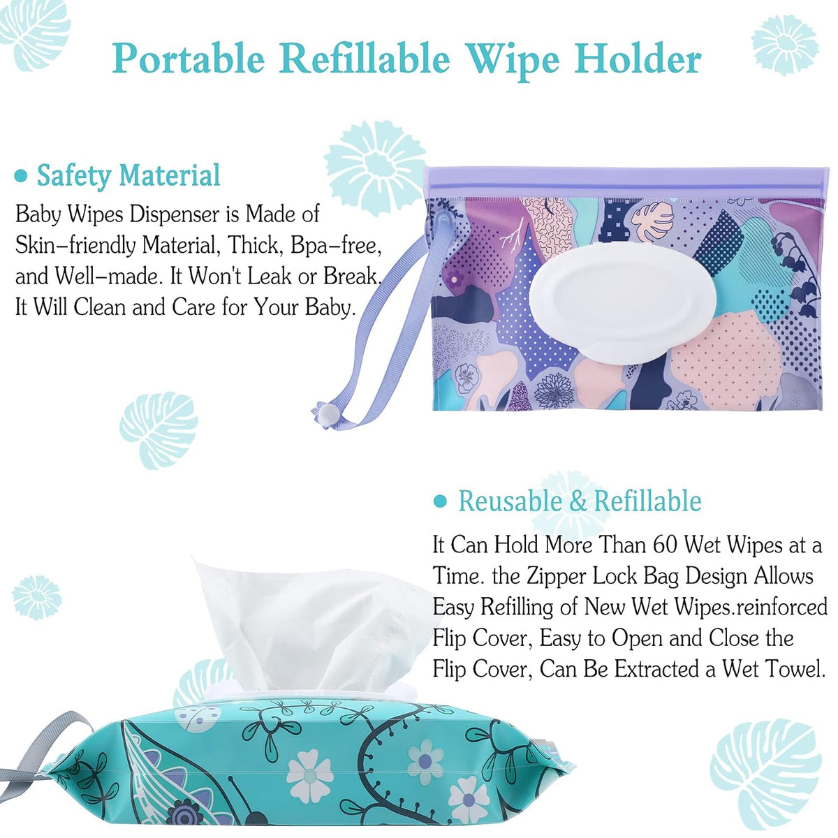 FEBSNOW 2 Pack Baby Wipe Dispenser, Reusable Portable Travel Wipe Holder