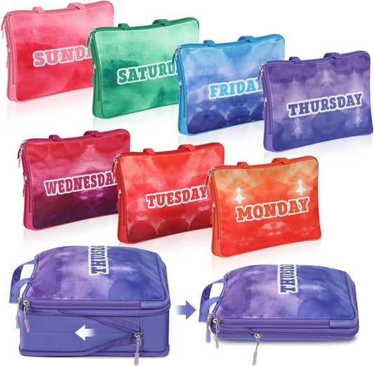 7 Pcs Compression Packing Cubes for Travel Days of Week Multicolor
