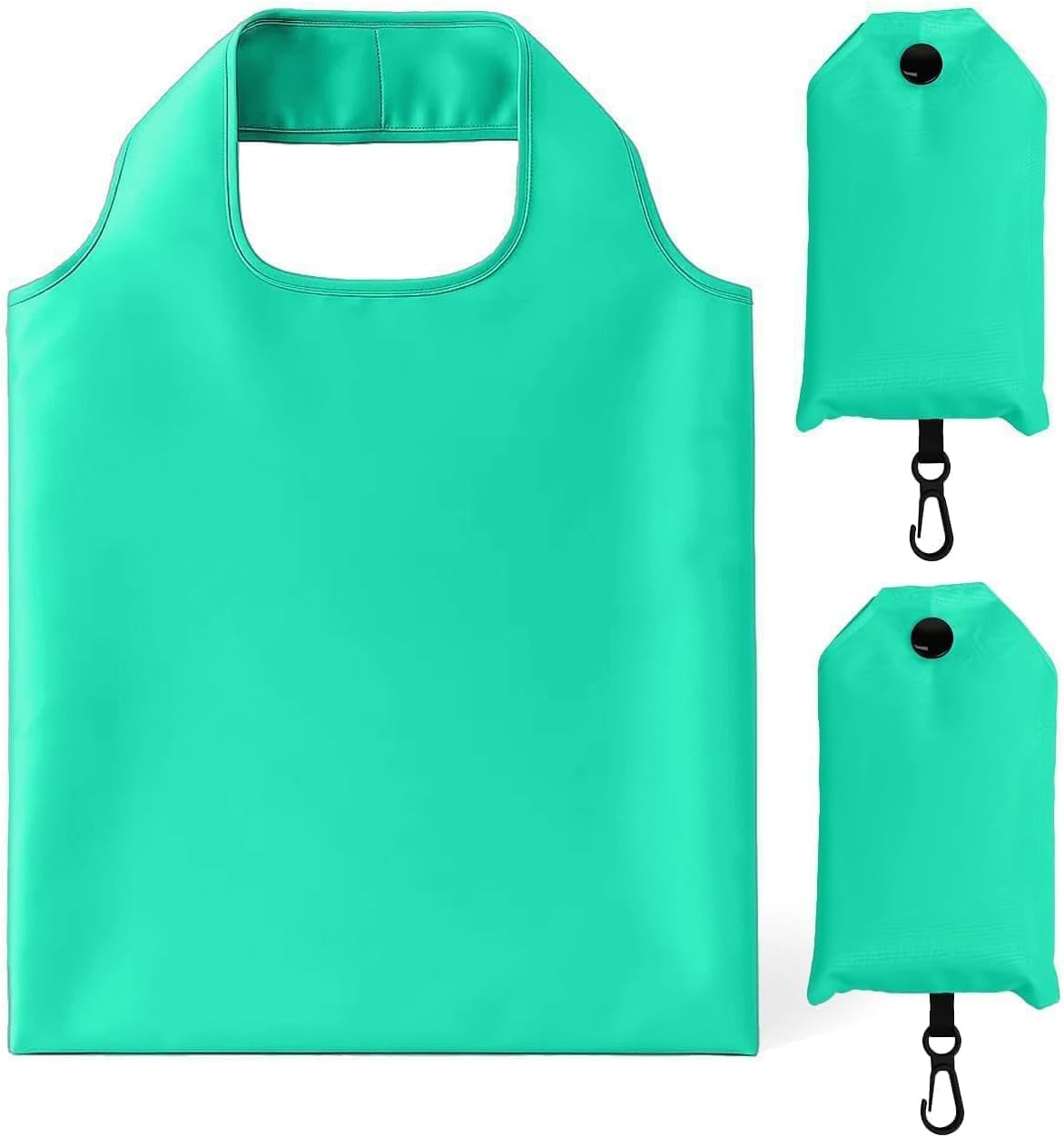 2 Pack Foldable Shopping Bag, Reusable Grocery Tote Bag, Green A