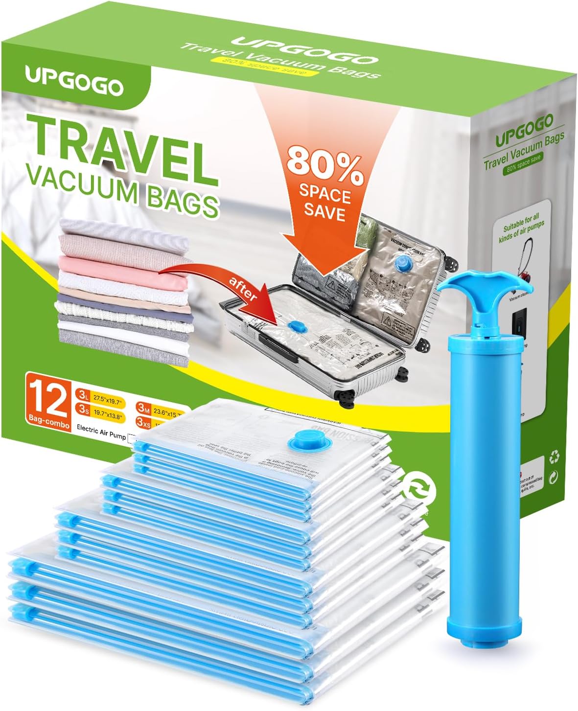 Vacuum Travel Bags Combo - Space Saver Vacuum Storage Bags for Clothing, Blankets, Pillows - Travel Essentials