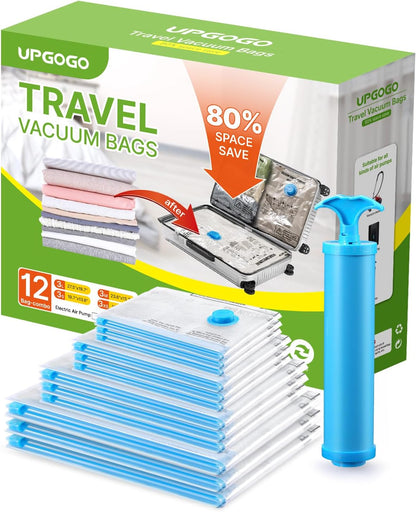 Vacuum Travel Bags Combo - Space Saver Vacuum Storage Bags for Clothing, Blankets, Pillows - Travel Essentials
