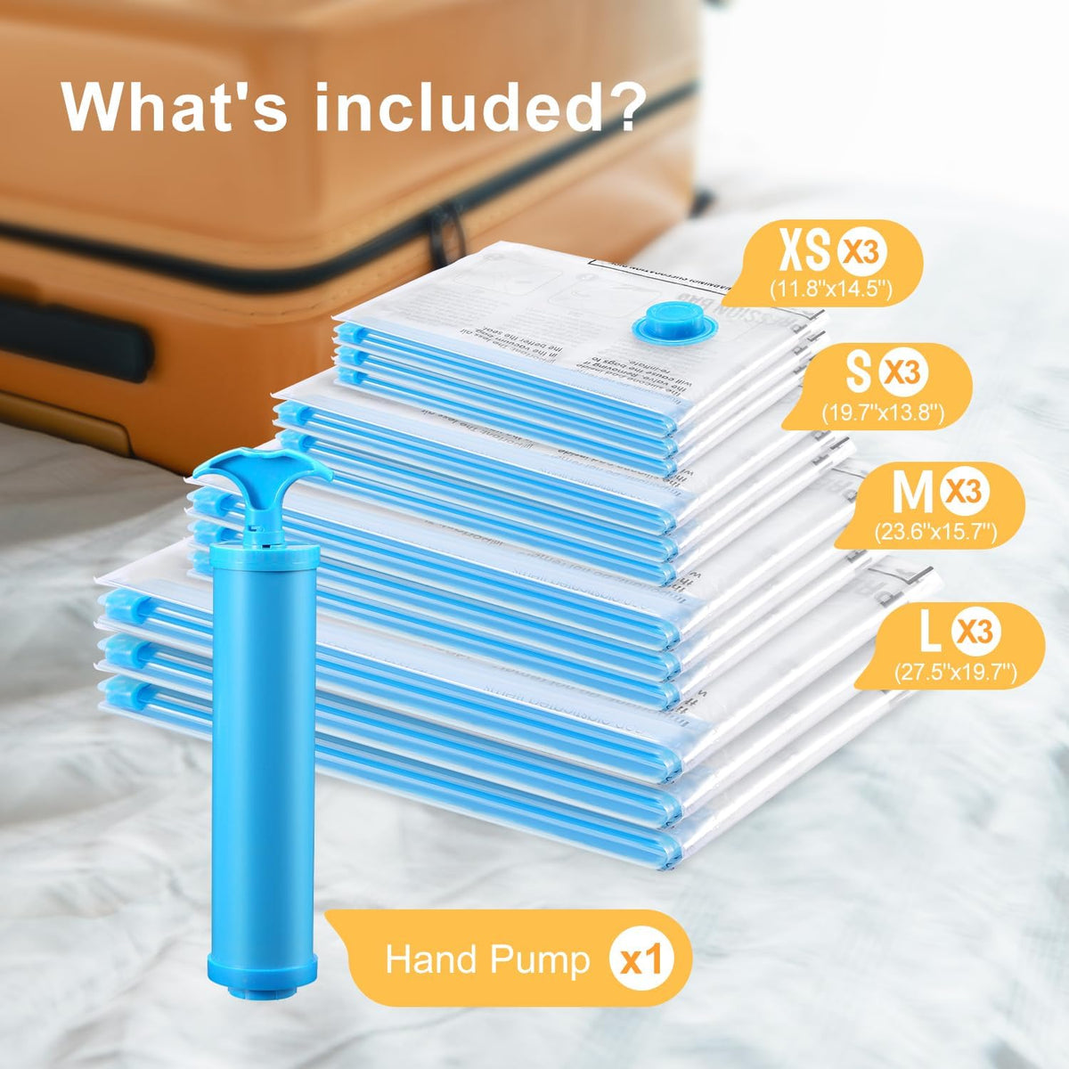 Vacuum Travel Bags Combo - Space Saver Vacuum Storage Bags for Clothing, Blankets, Pillows - Travel Essentials