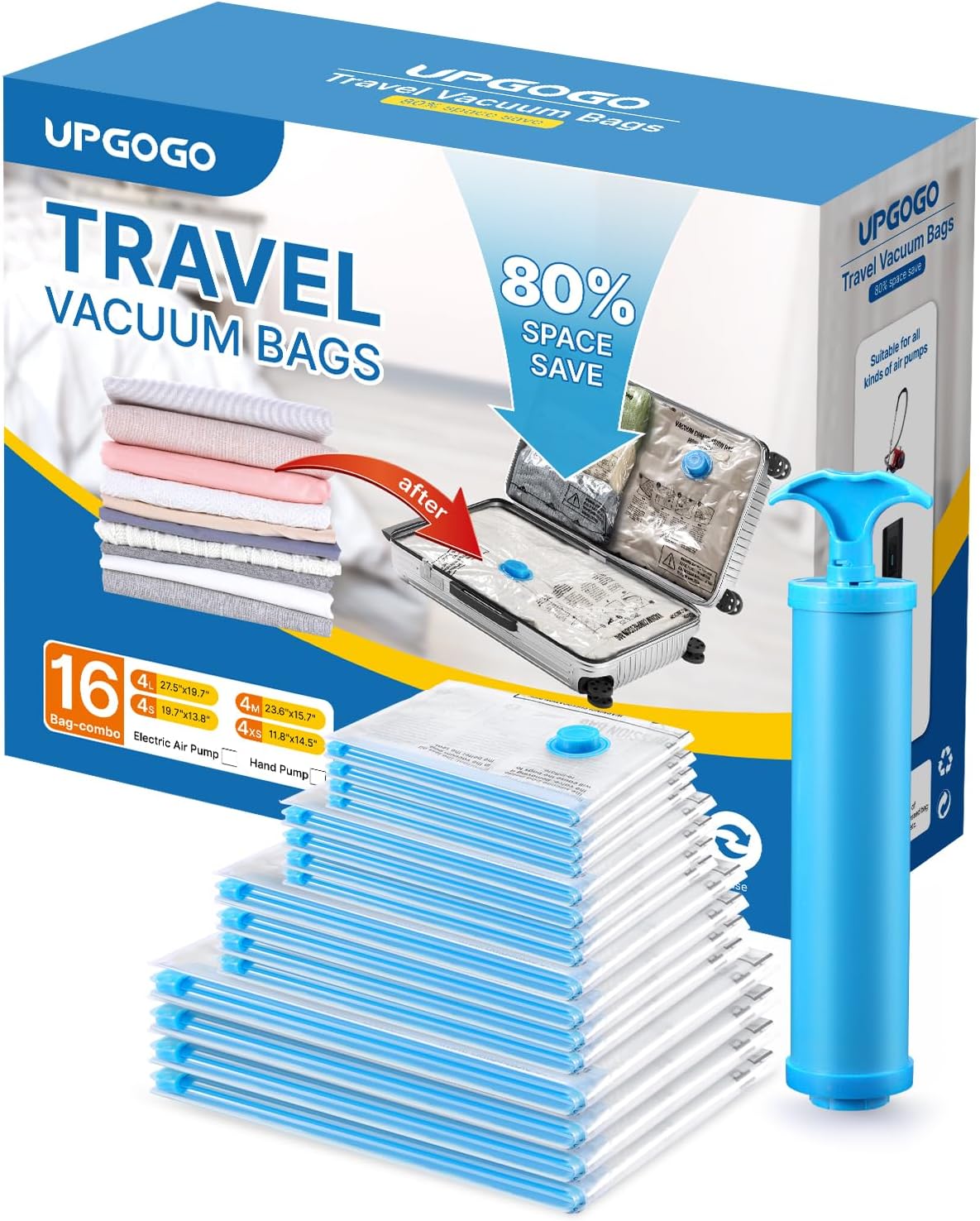 Vacuum Travel Bags Combo - Space Saver Vacuum Storage Bags for Clothing, Blankets, Pillows - Travel Essentials