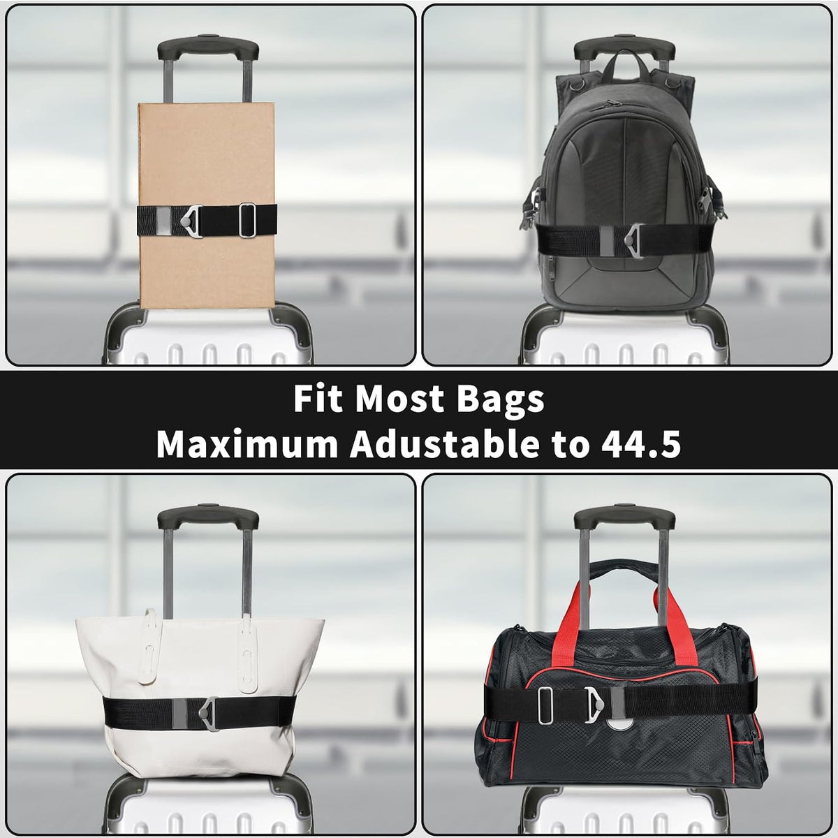 2-in-1 Travel Belt for Luggage Straps Add a Bag Bungees Luggage Strap Over Handle Suitcases Belt for Carry On Bag Elastic Belt Adjustable Suitcase Strap Airport Travel Accessories Black