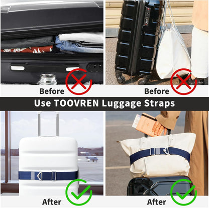 2-in-1 Travel Belt for Luggage Straps Add a Bag Bungees Luggage Strap Over Handle Suitcases Belt for Carry On Bag Elastic Belt Adjustable Suitcase Strap Airport Travel Accessories Black