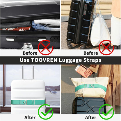 2-in-1 Travel Belt for Luggage Straps Add a Bag Bungees Luggage Strap Over Handle Suitcases Belt for Carry On Bag Elastic Belt Adjustable Suitcase Strap Airport Travel Accessories Black