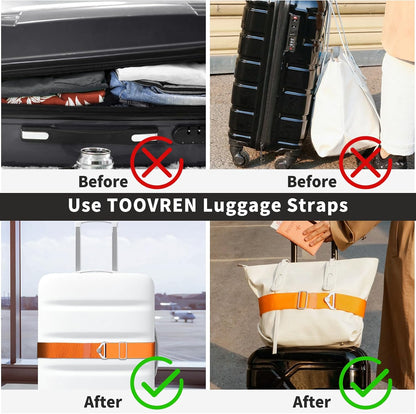 2-in-1 Travel Belt for Luggage Straps Add a Bag Bungees Luggage Strap Over Handle Suitcases Belt for Carry On Bag Elastic Belt Adjustable Suitcase Strap Airport Travel Accessories Black