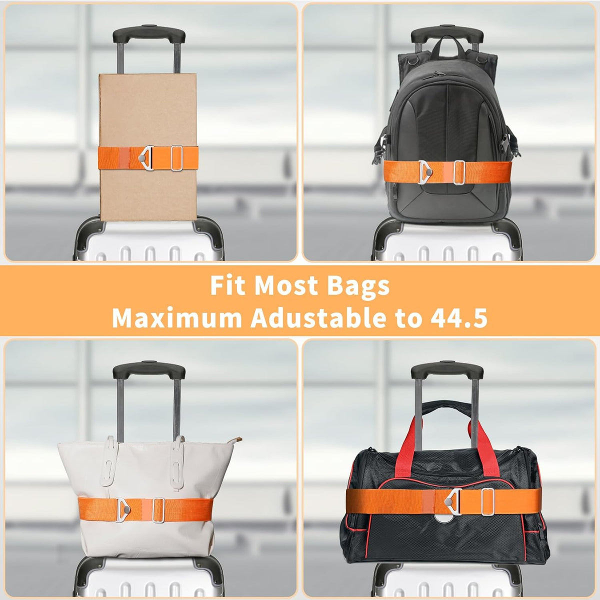 2-in-1 Travel Belt for Luggage Straps Add a Bag Bungees Luggage Strap Over Handle Suitcases Belt for Carry On Bag Elastic Belt Adjustable Suitcase Strap Airport Travel Accessories Black