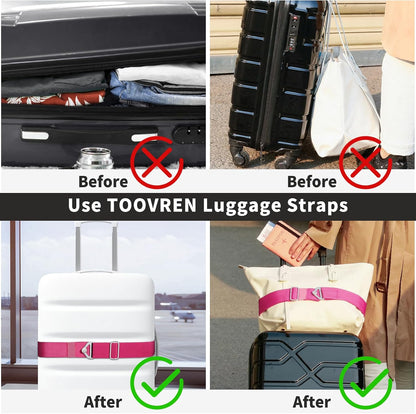 2-in-1 Travel Belt for Luggage Straps Add a Bag Bungees Luggage Strap Over Handle Suitcases Belt for Carry On Bag Elastic Belt Adjustable Suitcase Strap Airport Travel Accessories Black