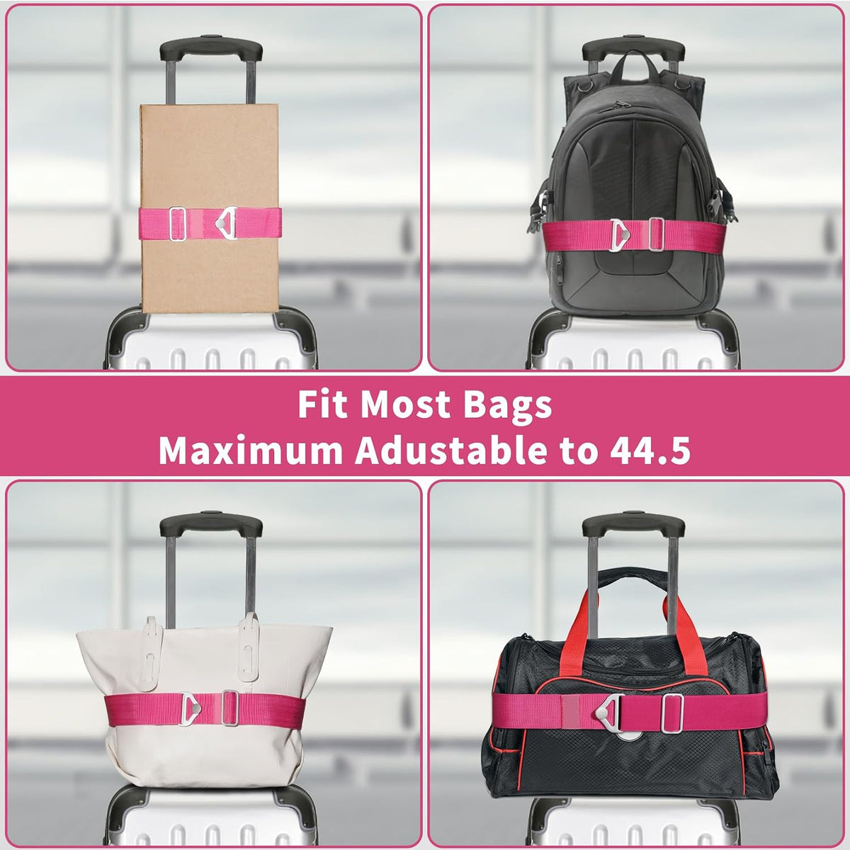 2-in-1 Travel Belt for Luggage Straps Add a Bag Bungees Luggage Strap Over Handle Suitcases Belt for Carry On Bag Elastic Belt Adjustable Suitcase Strap Airport Travel Accessories Black