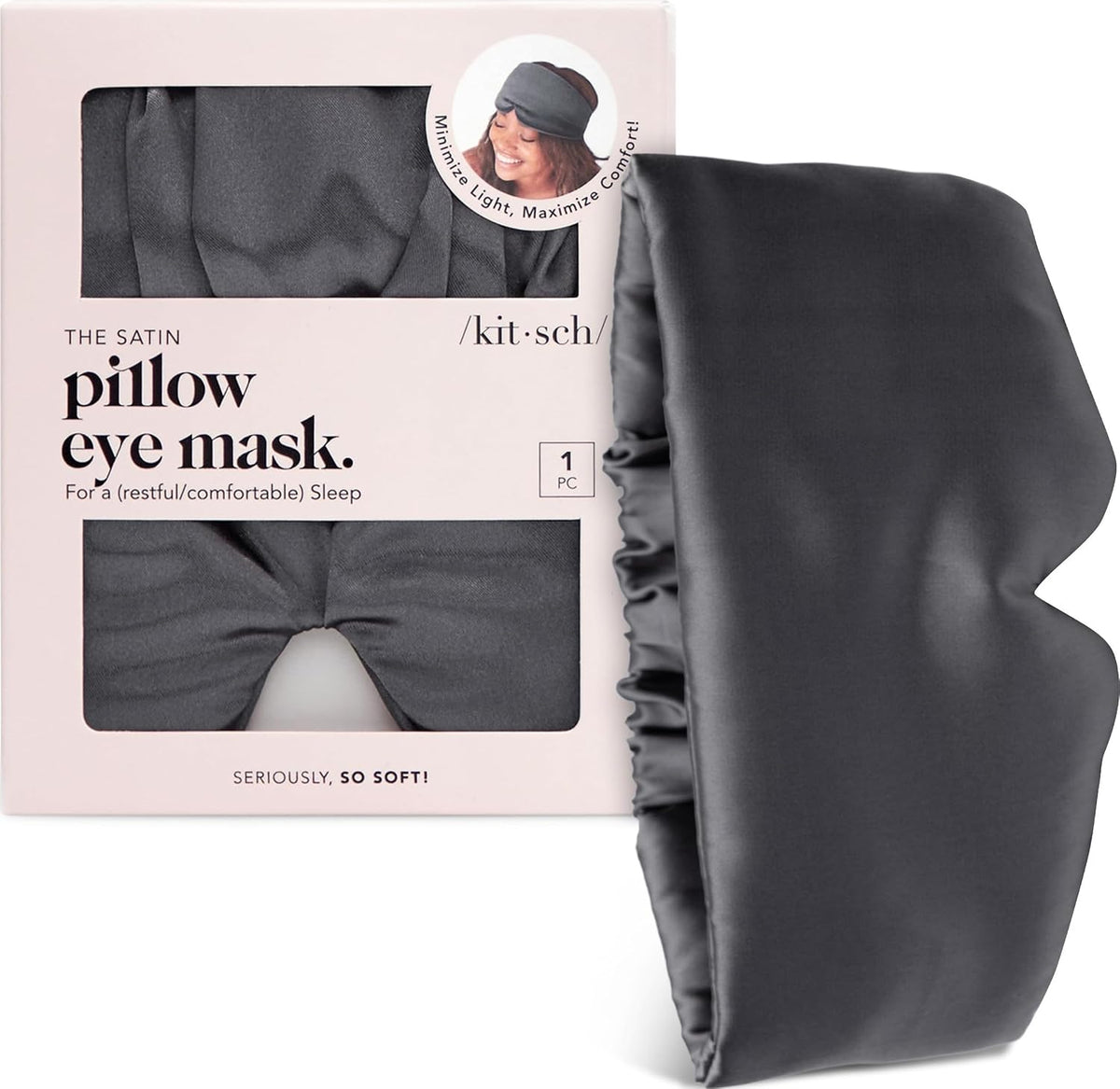 Satin Sleep Mask | Eye Masks for Sleep - Charcoal Black