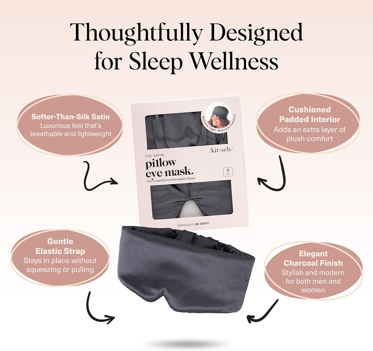 Satin Sleep Mask | Eye Masks for Sleep - Charcoal Black