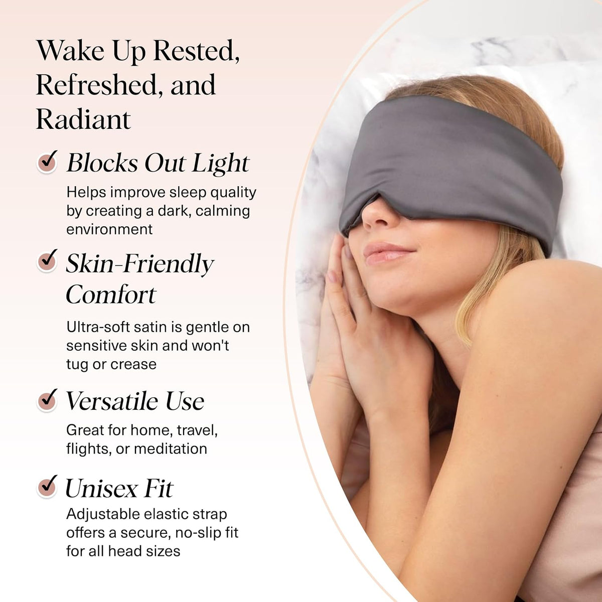 Satin Sleep Mask | Eye Masks for Sleep - Charcoal Black