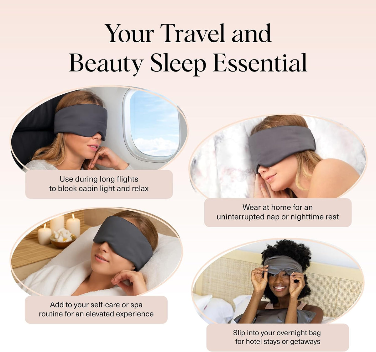 Satin Sleep Mask | Eye Masks for Sleep - Charcoal Black