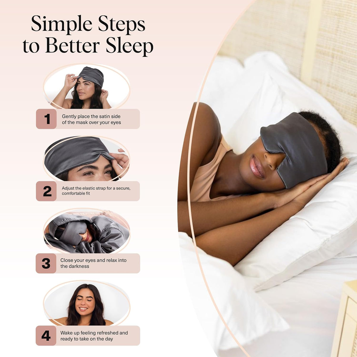 Satin Sleep Mask | Eye Masks for Sleep - Charcoal Black