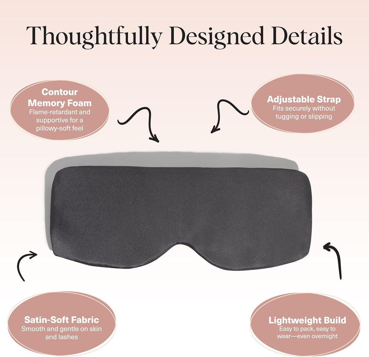 Satin Sleep Mask | Eye Masks for Sleep - Charcoal Black