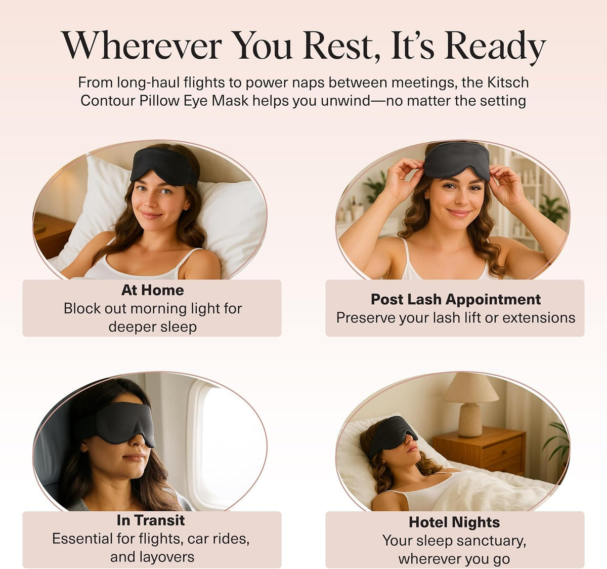 Satin Sleep Mask | Eye Masks for Sleep - Charcoal Black
