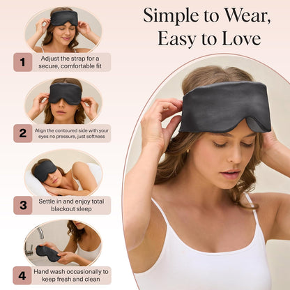 Satin Sleep Mask | Eye Masks for Sleep - Charcoal Black