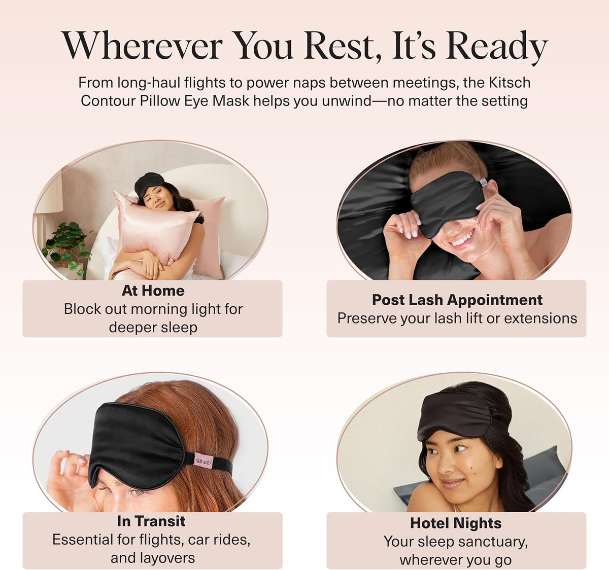 Satin Sleep Mask | Eye Masks for Sleep - Charcoal Black