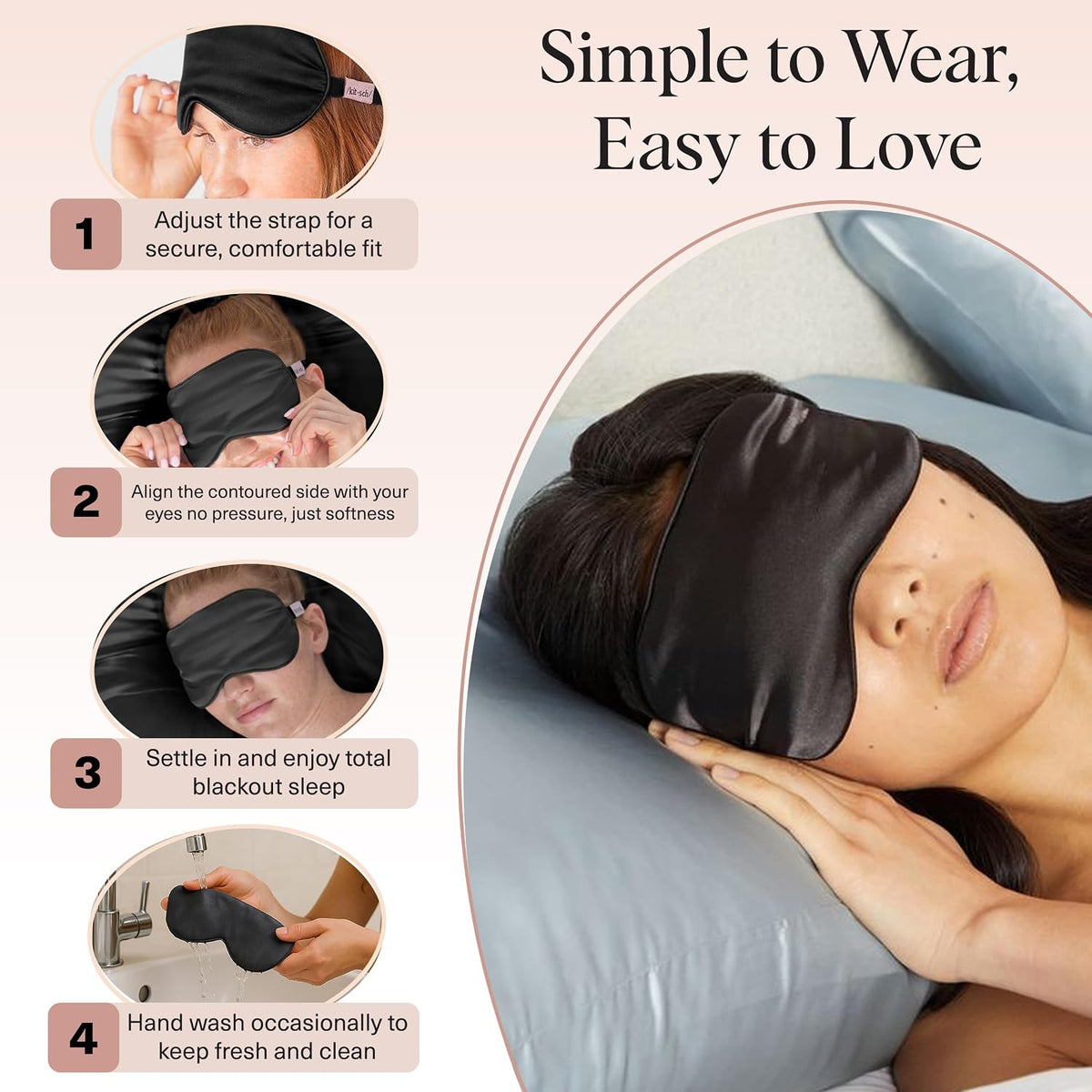 Satin Sleep Mask | Eye Masks for Sleep - Charcoal Black