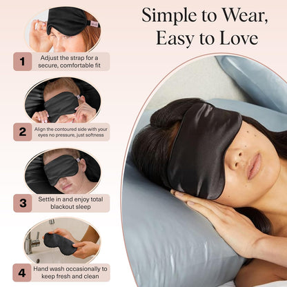 Satin Sleep Mask | Eye Masks for Sleep - Charcoal Black