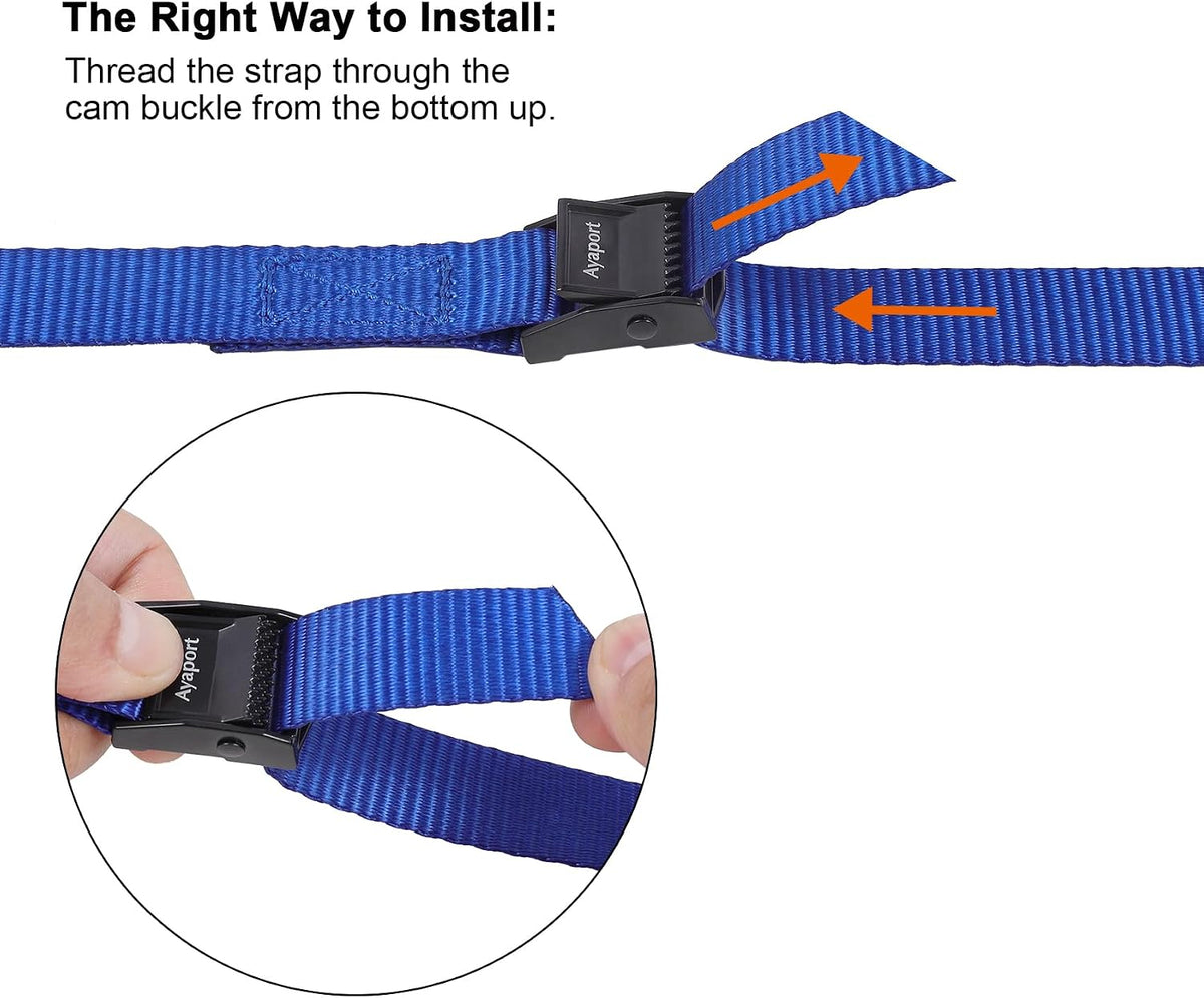 Lashing Straps with Buckles Adjustable Cam Buckle Tie Down Cinch Strap for Packing Black 4 Pack