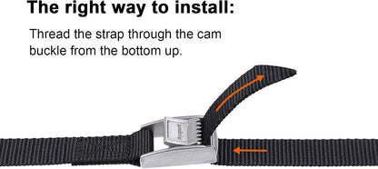 Lashing Straps with Buckles Adjustable Cam Buckle Tie Down Cinch Strap for Packing Black 4 Pack