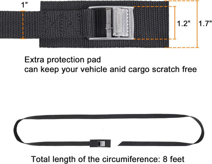 Lashing Straps with Buckles Adjustable Cam Buckle Tie Down Cinch Strap for Packing Black 4 Pack