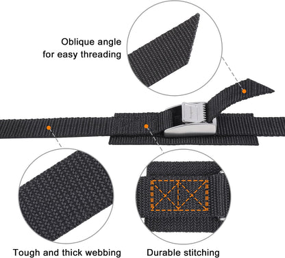 Lashing Straps with Buckles Adjustable Cam Buckle Tie Down Cinch Strap for Packing Black 4 Pack