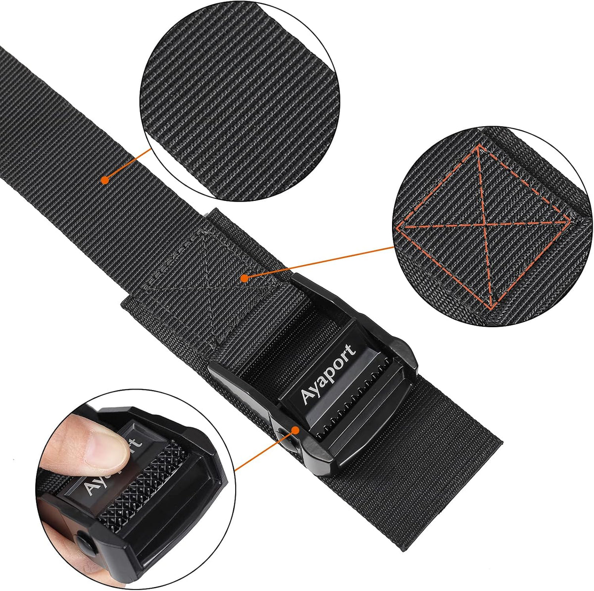 Lashing Straps with Buckles Adjustable Cam Buckle Tie Down Cinch Strap for Packing Black 4 Pack
