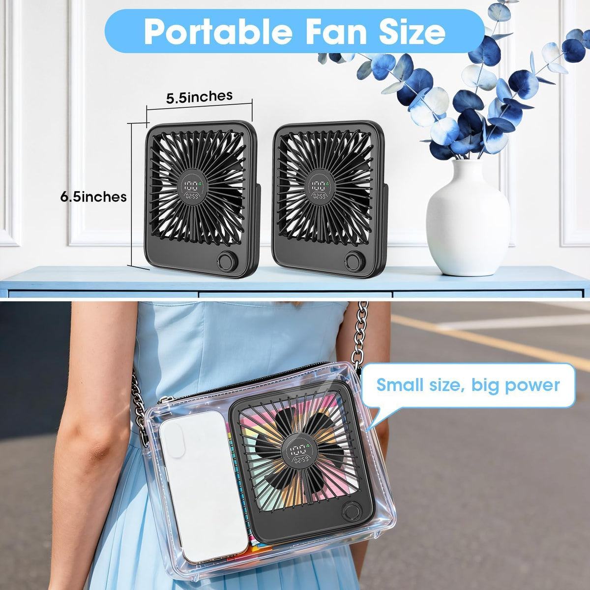 2 Pack Small Desk Fan, Rechargeable Quiet Portable Travel Fan