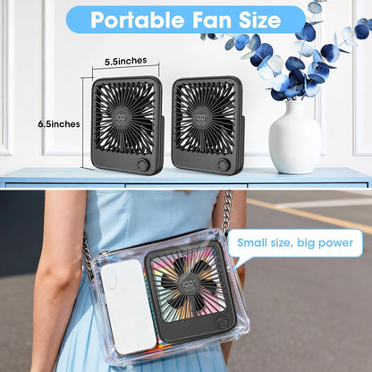 2 Pack Small Desk Fan, Rechargeable Quiet Portable Travel Fan