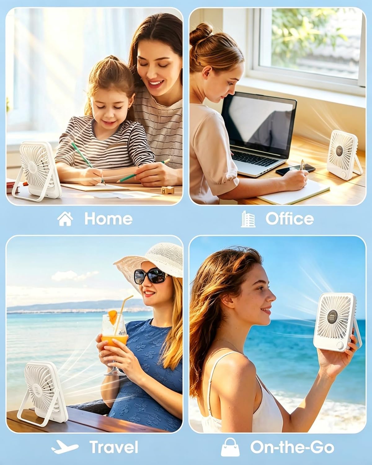 2 Pack Small Desk Fan, Rechargeable Quiet Portable Travel Fan