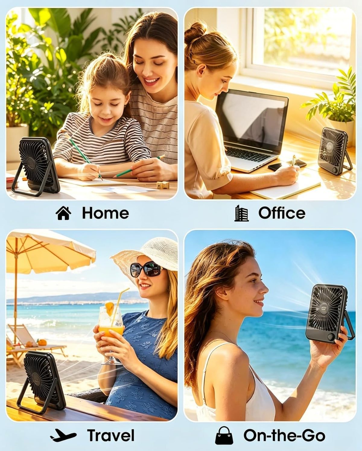 2 Pack Small Desk Fan, Rechargeable Quiet Portable Travel Fan