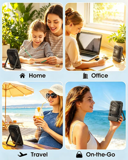 2 Pack Small Desk Fan, Rechargeable Quiet Portable Travel Fan