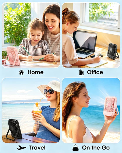 2 Pack Small Desk Fan, Rechargeable Quiet Portable Travel Fan