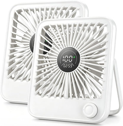 2 Pack Small Desk Fan, Rechargeable Quiet Portable Travel Fan