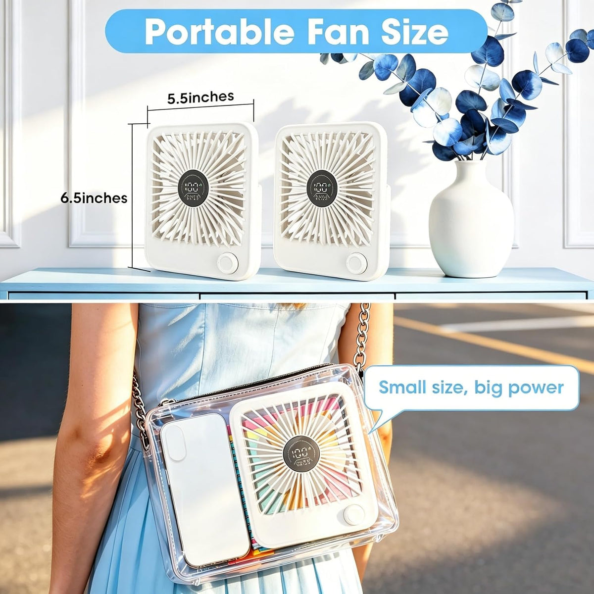 2 Pack Small Desk Fan, Rechargeable Quiet Portable Travel Fan