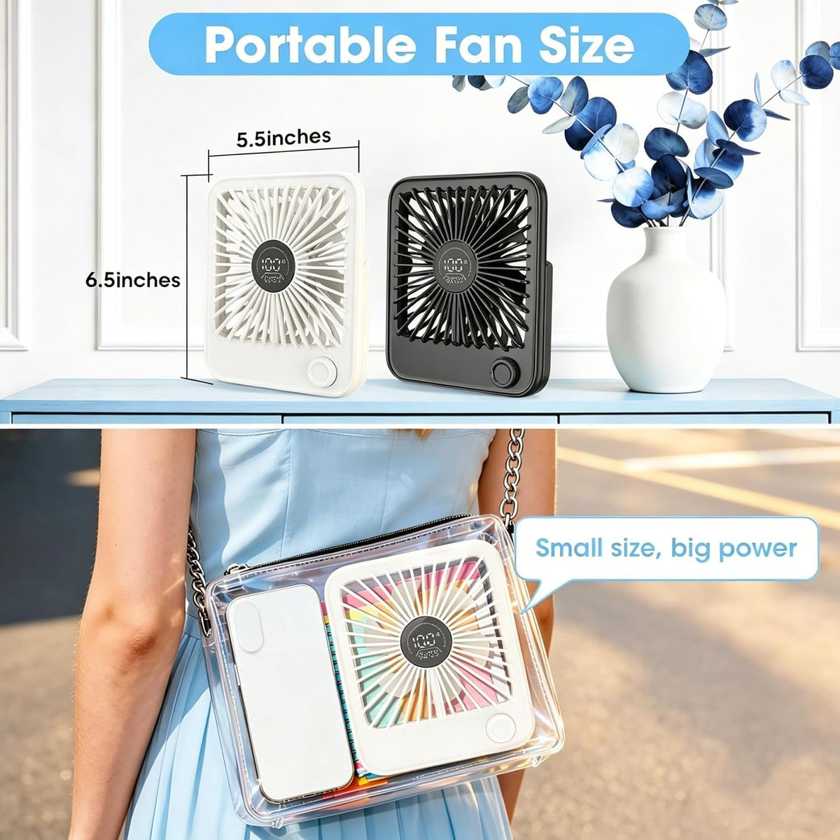 2 Pack Small Desk Fan, Rechargeable Quiet Portable Travel Fan