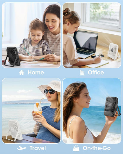 2 Pack Small Desk Fan, Rechargeable Quiet Portable Travel Fan
