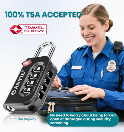 TSA Approved Luggage Lock - 4 Digit Combination, 10,000 Combinations, Easy-Read Password Window, Travel Lock for Suitcases, Backpacks, Gym & Student Lockers, Baggage