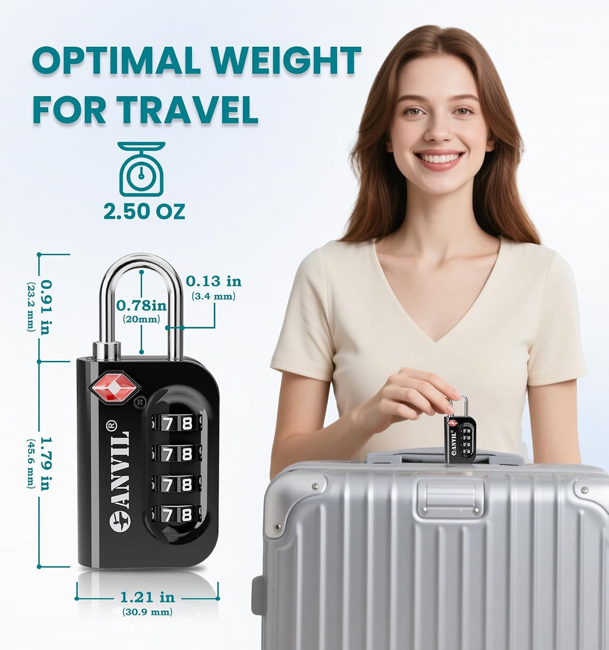 TSA Approved Luggage Lock - 4 Digit Combination, 10,000 Combinations, Easy-Read Password Window, Travel Lock for Suitcases, Backpacks, Gym & Student Lockers, Baggage