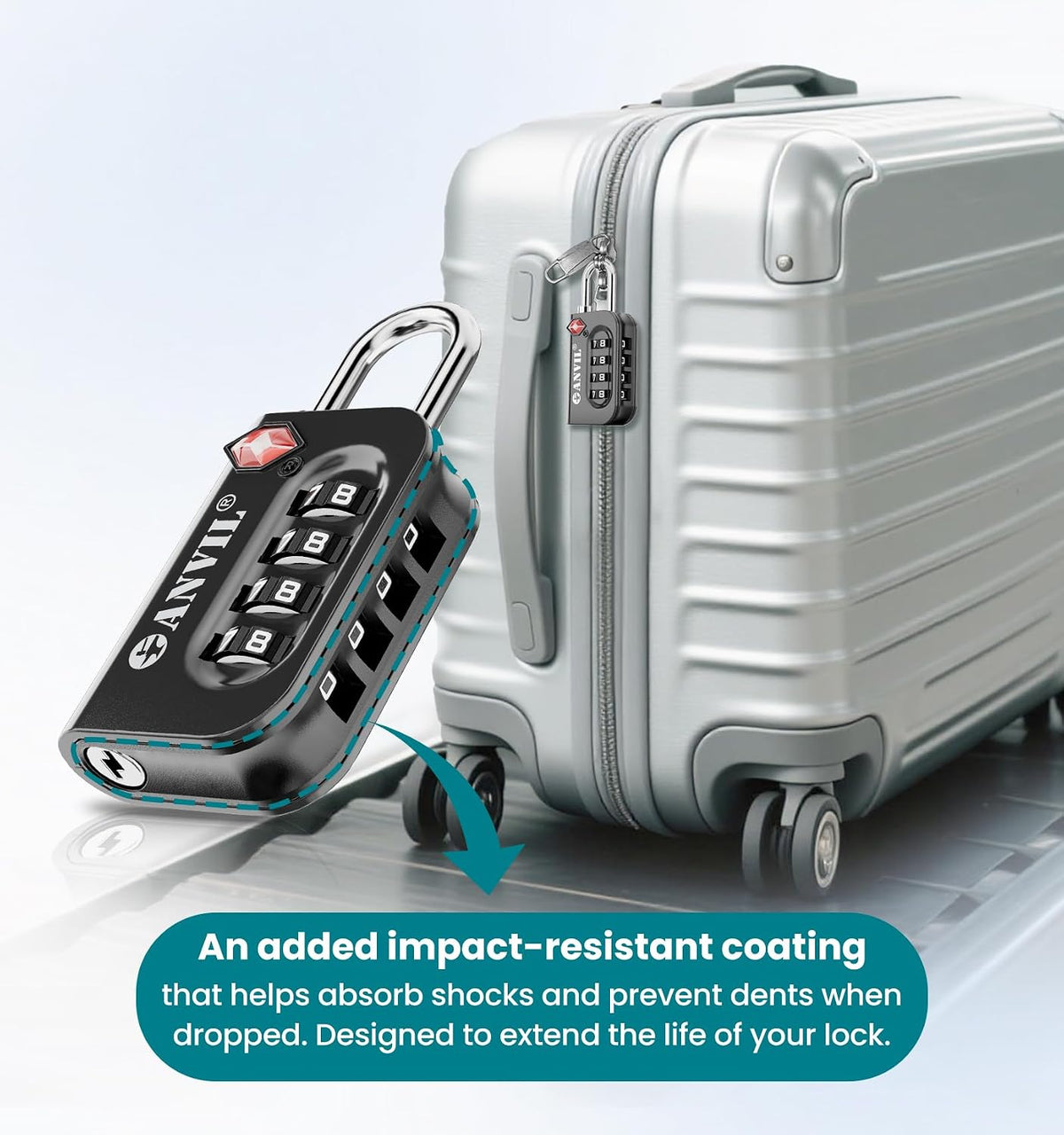TSA Approved Luggage Lock - 4 Digit Combination, 10,000 Combinations, Easy-Read Password Window, Travel Lock for Suitcases, Backpacks, Gym & Student Lockers, Baggage