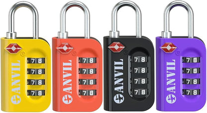 TSA Approved Luggage Lock - 4 Digit Combination, 10,000 Combinations, Easy-Read Password Window, Travel Lock for Suitcases, Backpacks, Gym & Student Lockers, Baggage