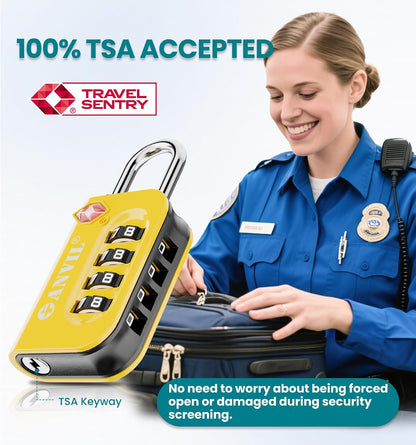 TSA Approved Luggage Lock - 4 Digit Combination, 10,000 Combinations, Easy-Read Password Window, Travel Lock for Suitcases, Backpacks, Gym & Student Lockers, Baggage